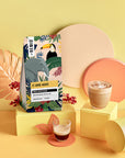 St Remio St Anne-Marie coffee italian Coffee package with a tropical design on a yellow background